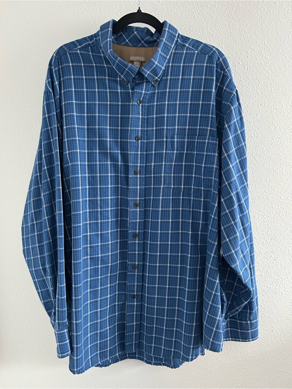 George Men's Blue Windowpane Plaid Button-Down Shirt
